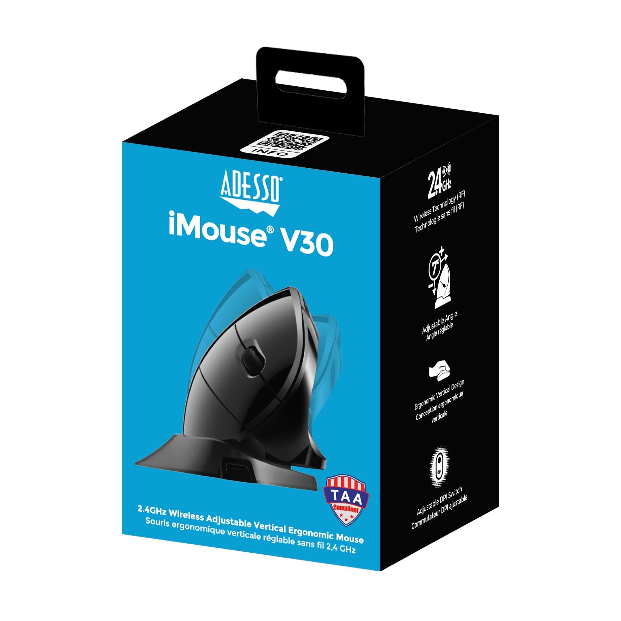 Adesso iMouse V3-TAA Adjustable Vertical Ergonomic Mouse TAA Compliant - 15-12866