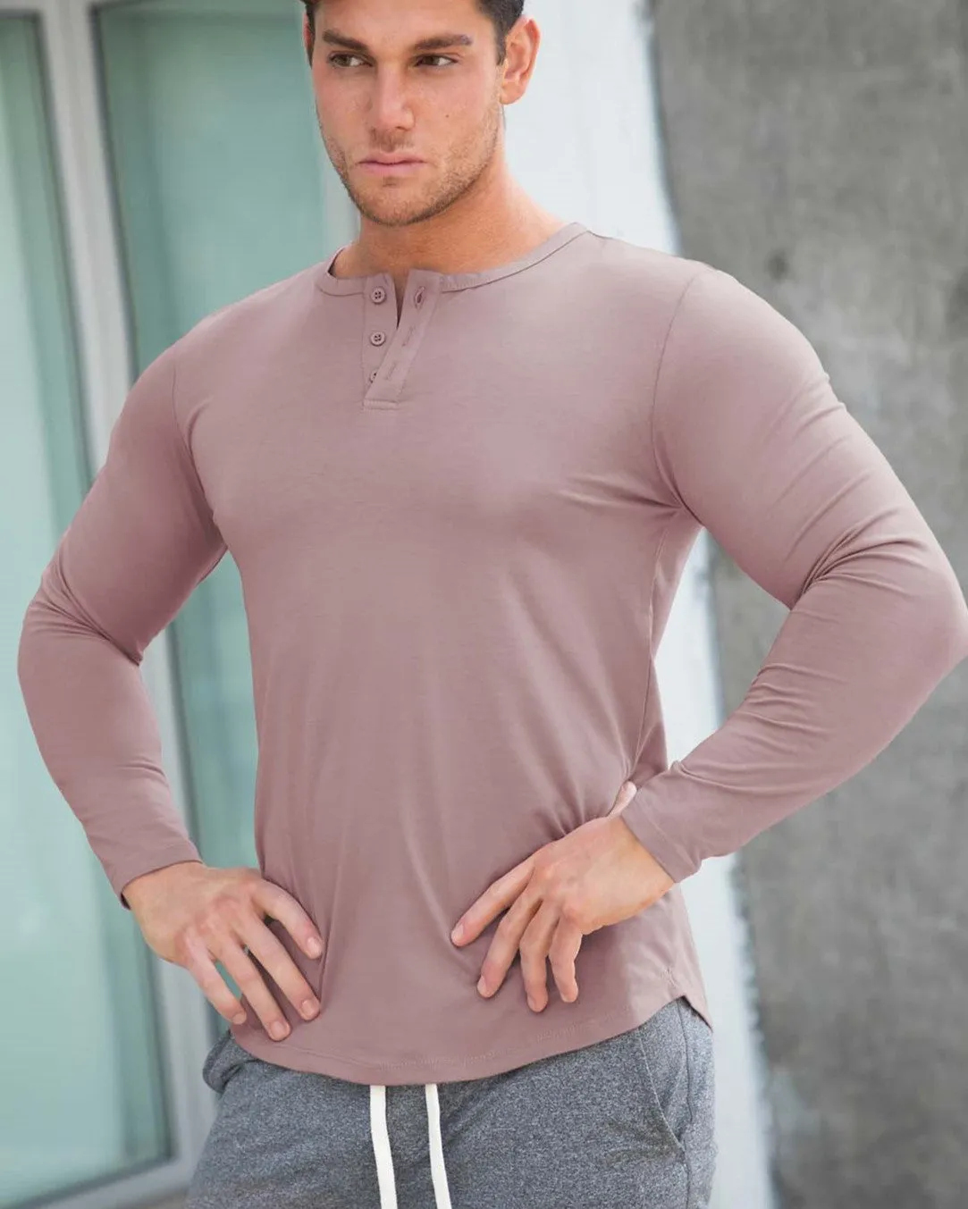 All Day Elite Henley Curve-Hem Long Sleeve