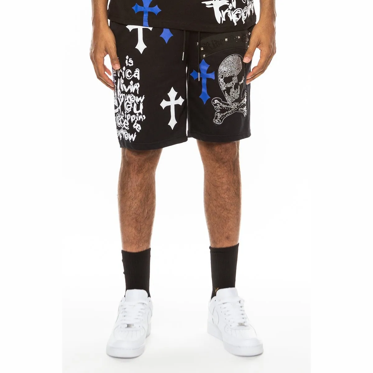 Bejewelled Chrome Skull Shorts (4 Colors)