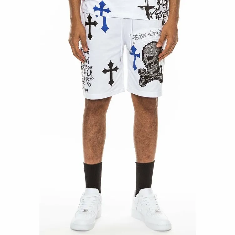 Bejewelled Chrome Skull Shorts (4 Colors)