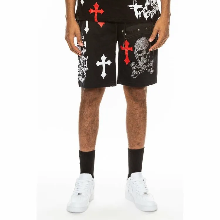 Bejewelled Chrome Skull Shorts (4 Colors)