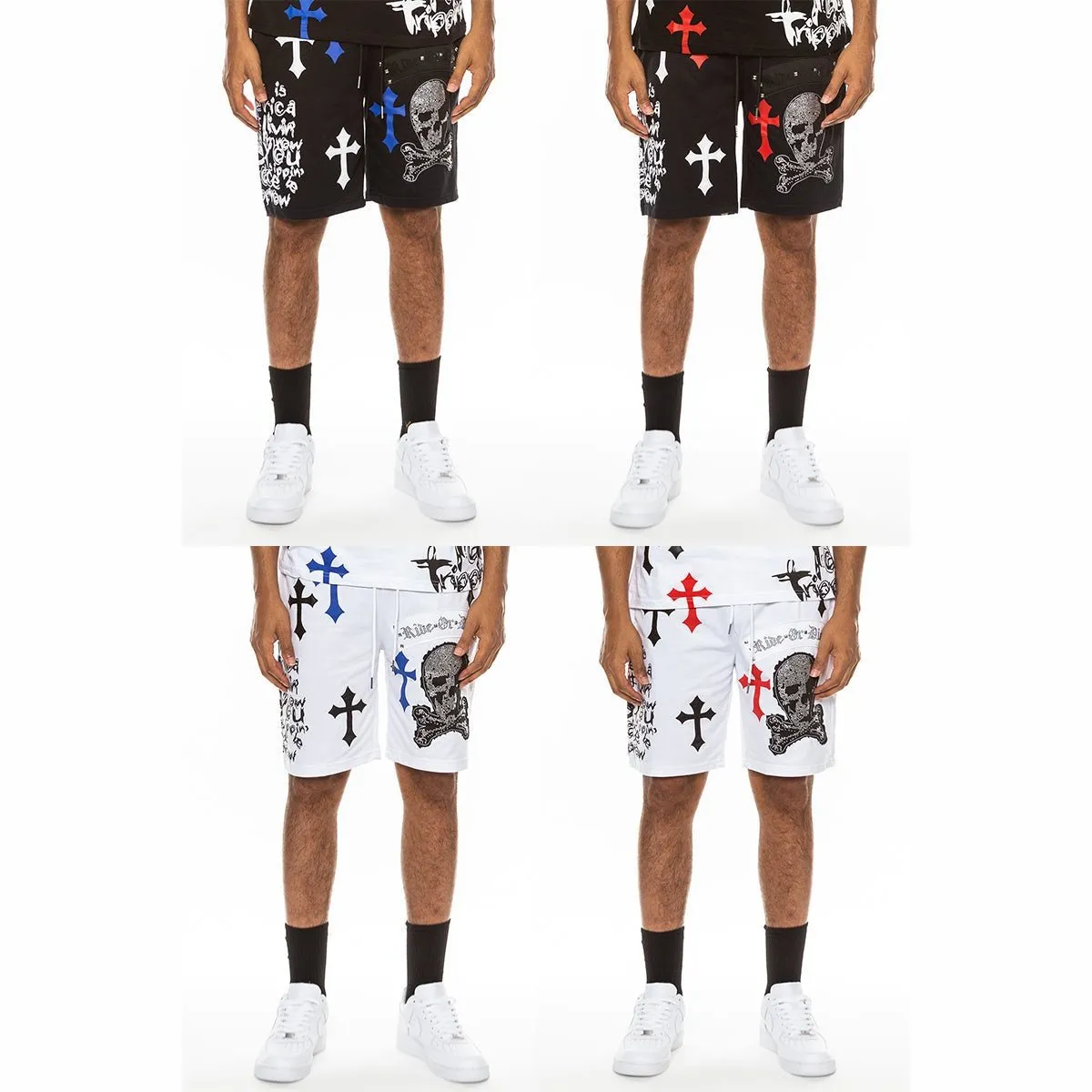 Bejewelled Chrome Skull Shorts (4 Colors)