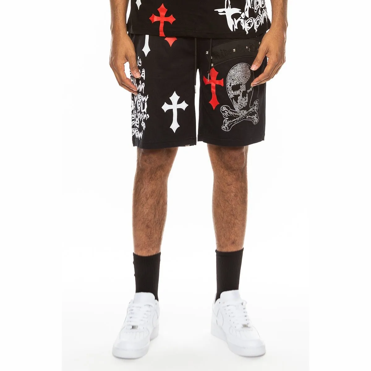 Bejewelled Chrome Skull Shorts (4 Colors)