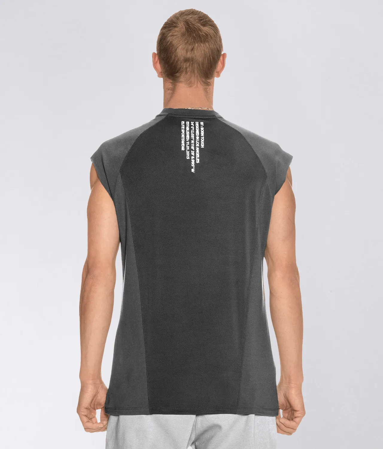 Born Tough Sleeveless Back Shoulder Drop Running T-Shirt For Men Grey