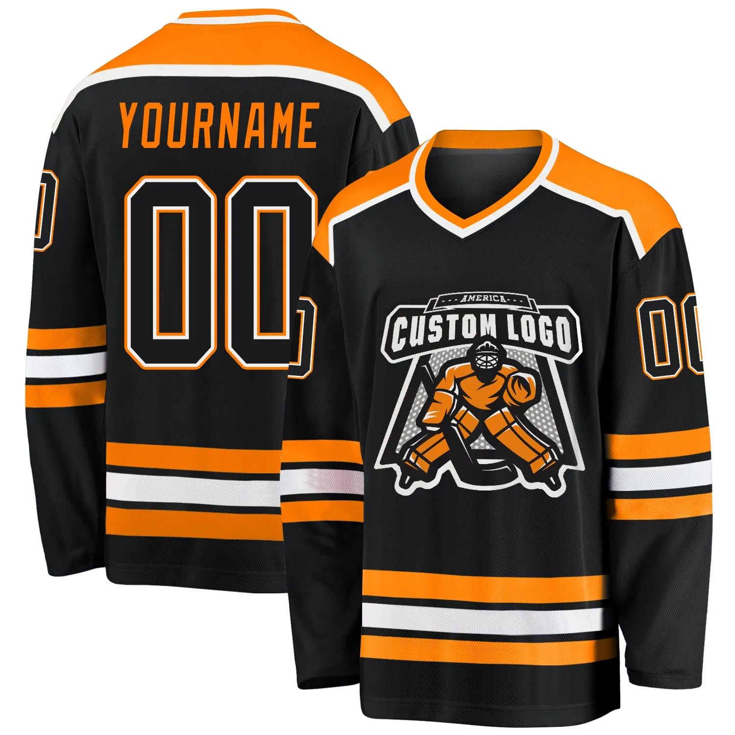 Custom Black Black-Bay Orange Hockey Jersey