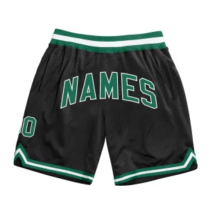 Custom Black Kelly Green-White Authentic Throwback Basketball Shorts