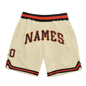 Custom Cream Black-Orange Authentic Throwback Basketball Shorts