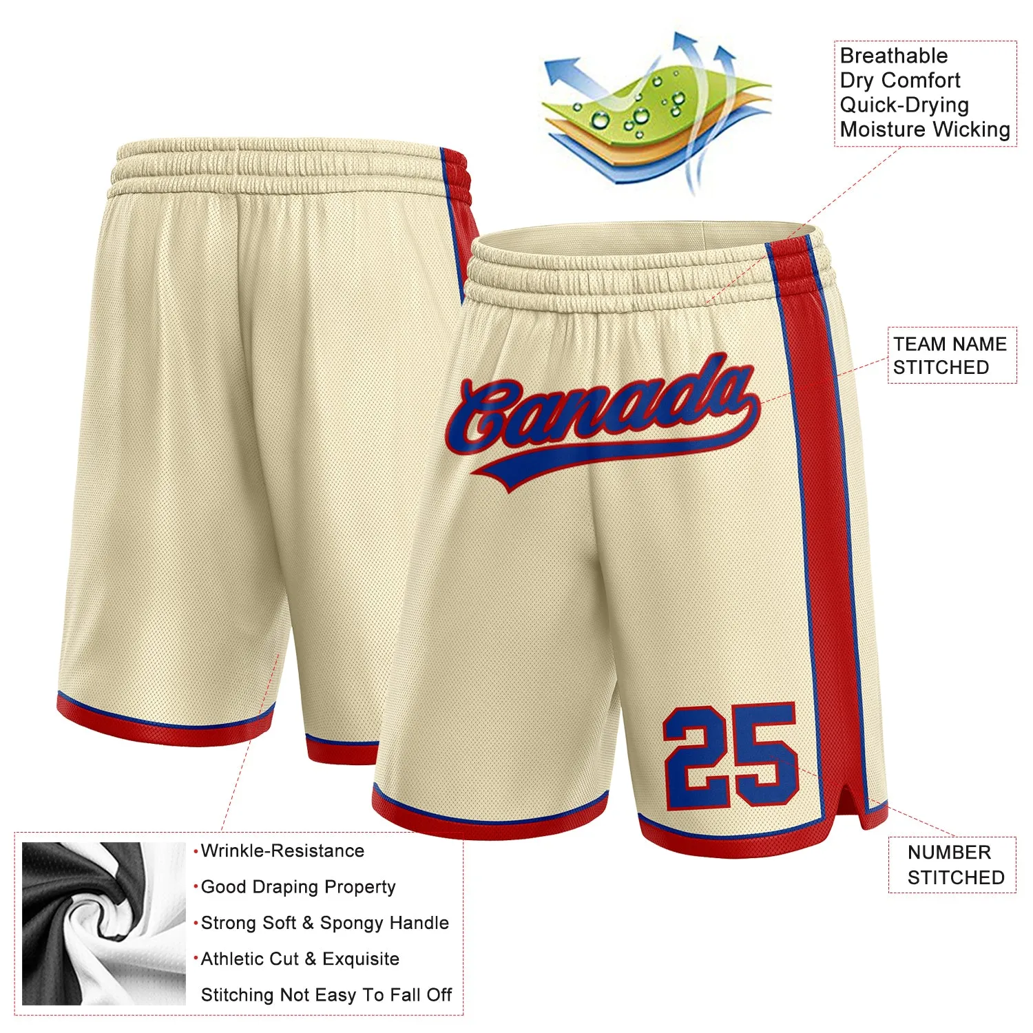 Custom Cream Royal-Red Authentic Basketball Shorts