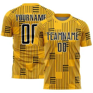 Custom Gold Black-White Lines Sublimation Soccer Uniform Jersey