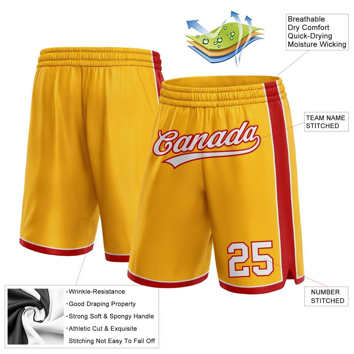 Custom Gold White-Red Authentic Basketball Shorts