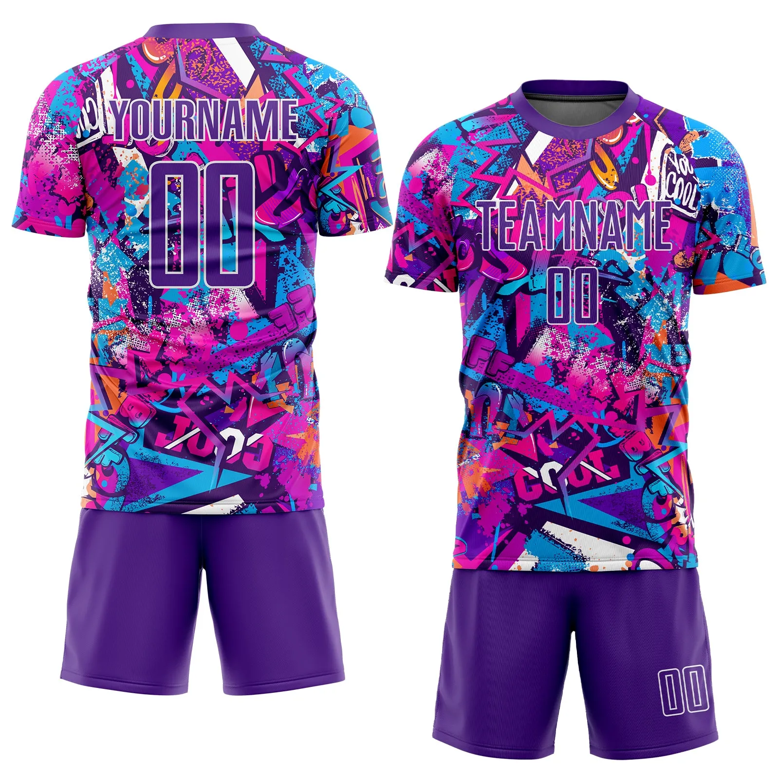 Custom Graffiti Pattern Purple-White Sublimation Soccer Uniform Jersey