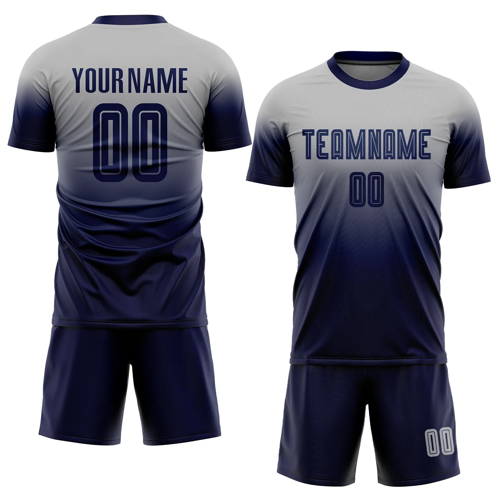 Custom Gray Navy Sublimation Fade Fashion Soccer Uniform Jersey