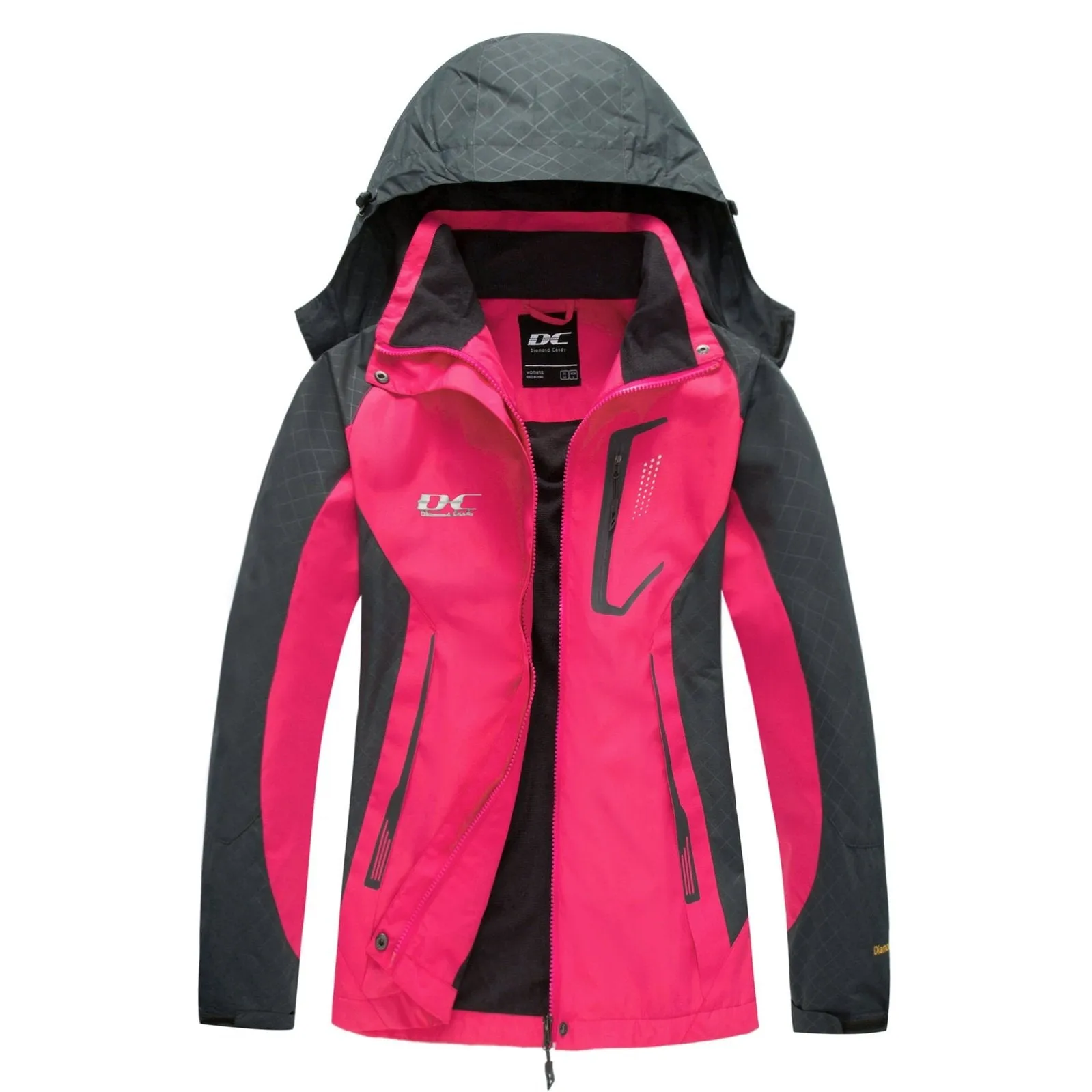 Diamond Candy Women's Rain Jacket Waterproof Winter Coat with Hood Windproof Lightweight Hiking Jackets for Ski