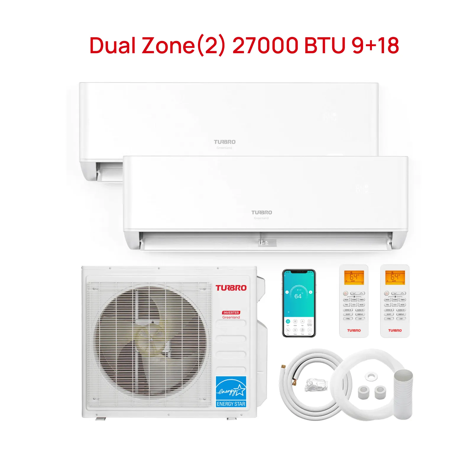 Greenland 27,000 BTU Dual Zone(2) Mini Split Air Conditioner with Heat Pump