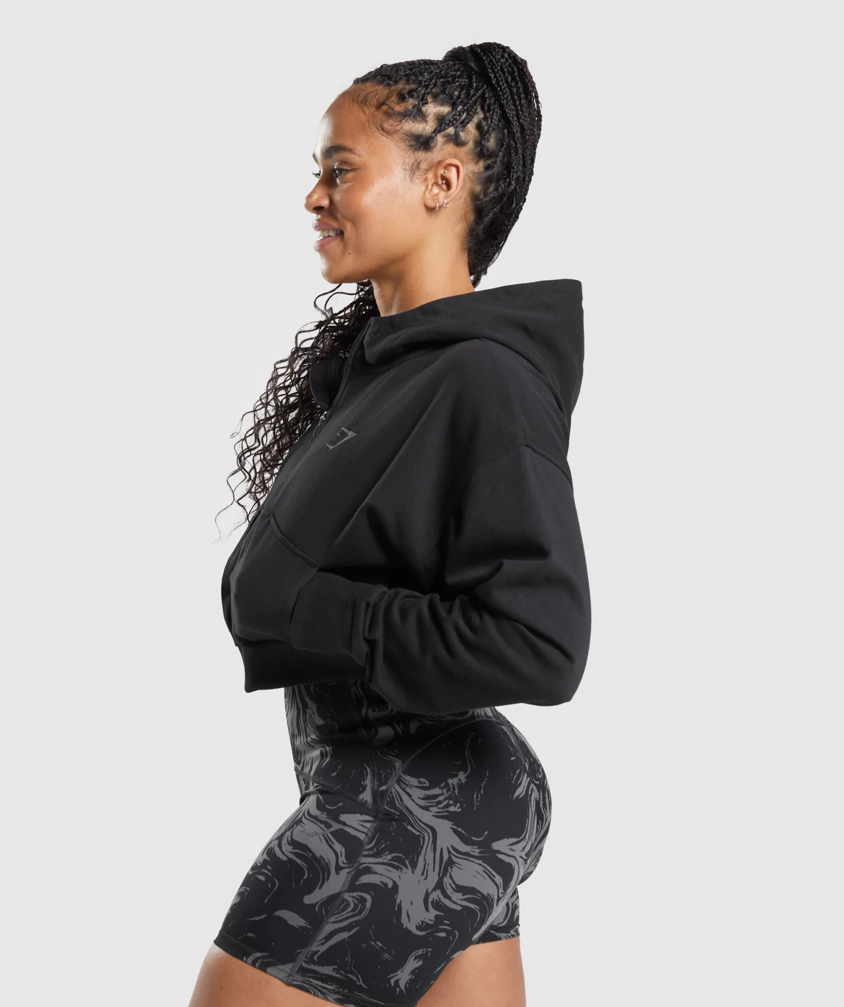 GS Power Cropped Zip Hoodie - Black