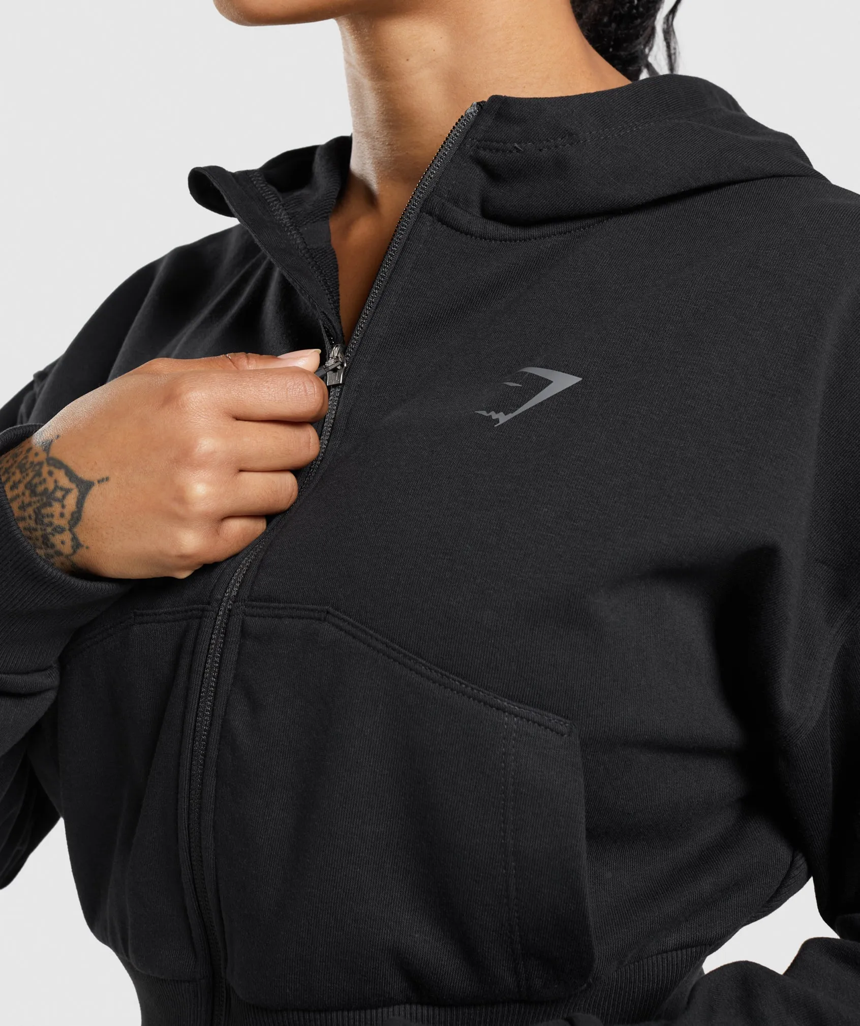 GS Power Cropped Zip Hoodie - Black