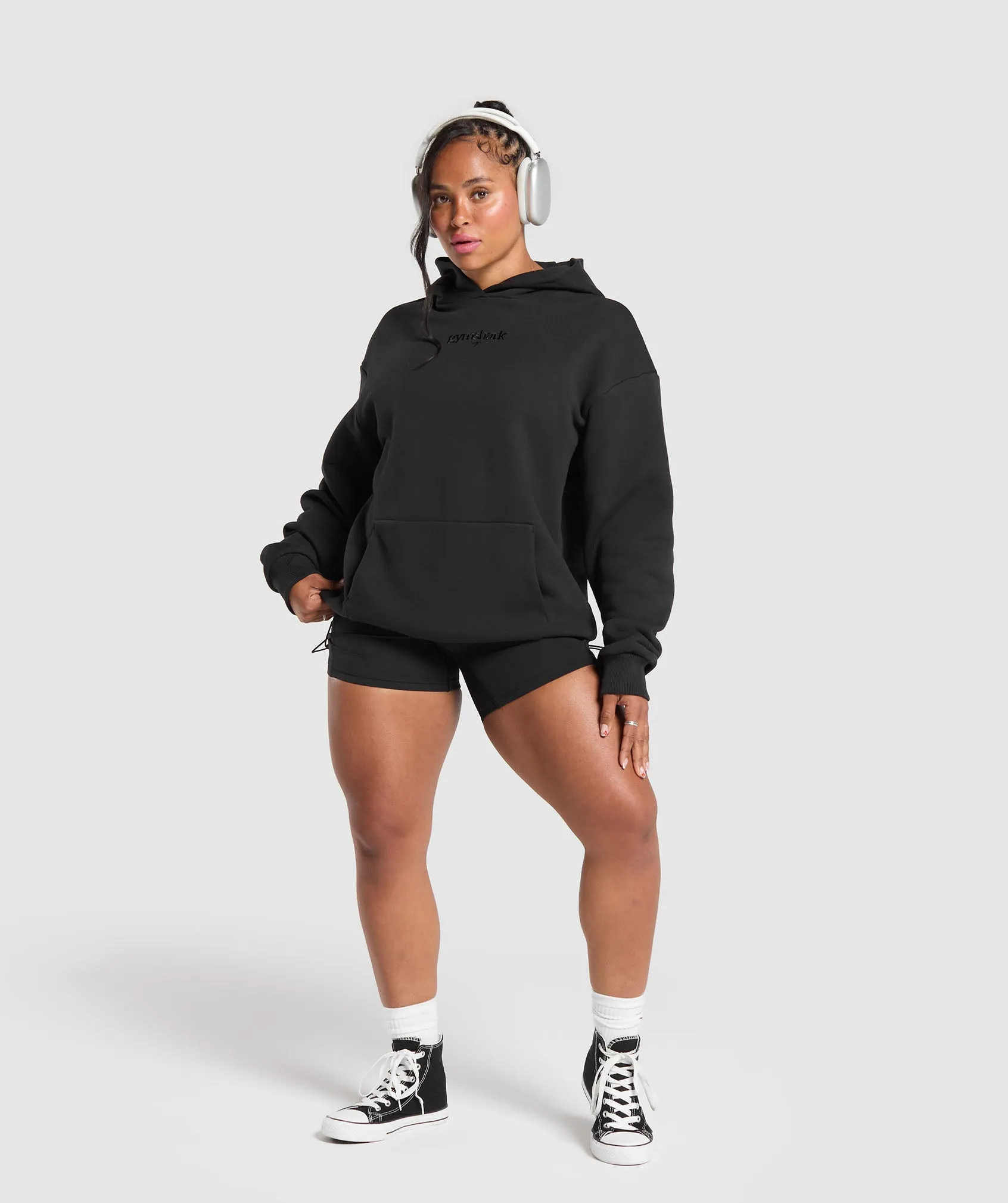 Gymshark Embroidered Logo Oversized Hoodie - Black