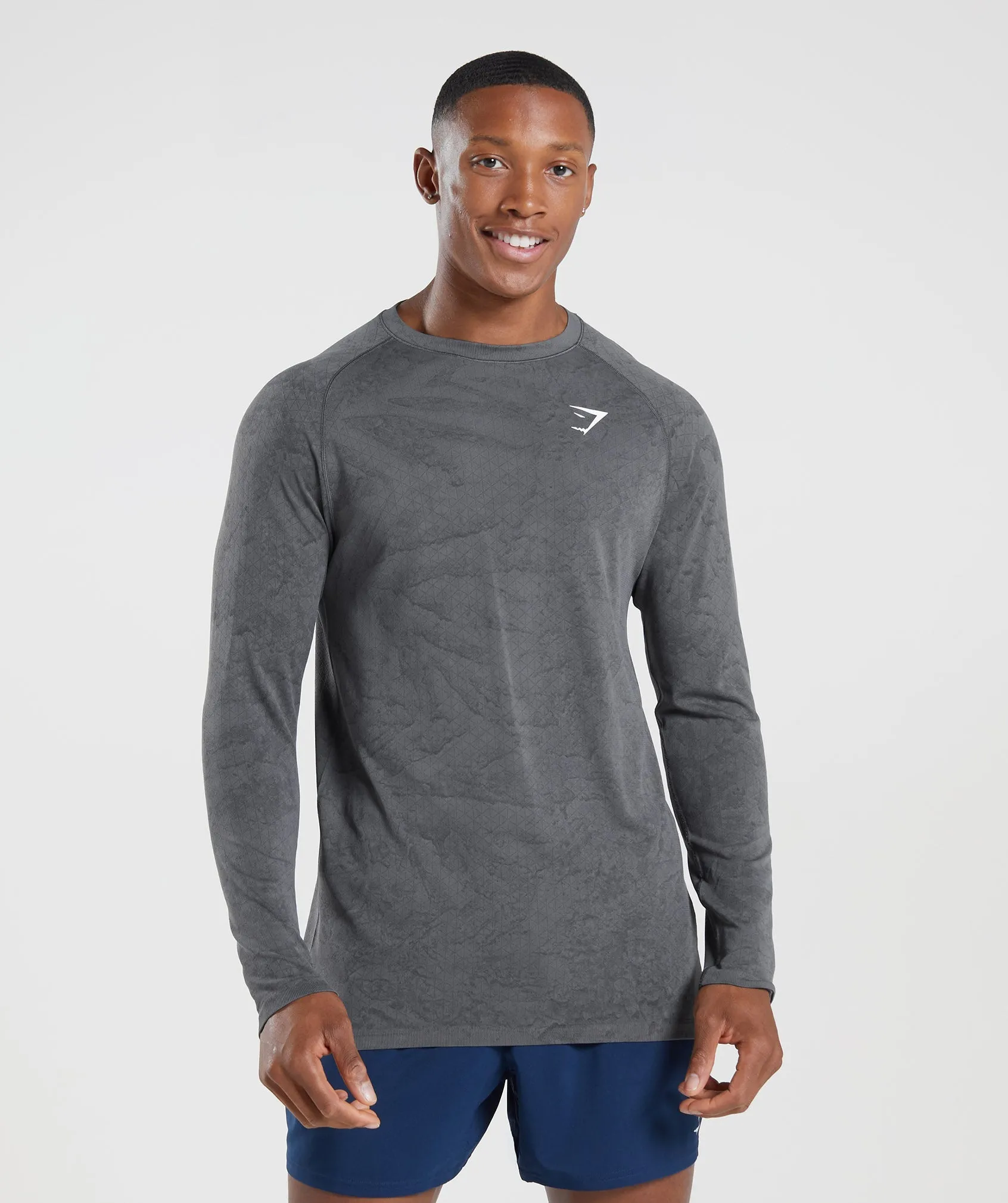 Gymshark Geo Seamless Long Sleeve T-Shirt - Charcoal Grey/Black