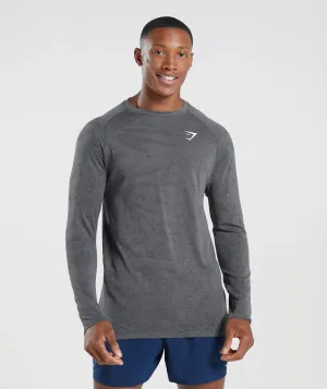 Gymshark Geo Seamless Long Sleeve T-Shirt - Charcoal Grey/Black