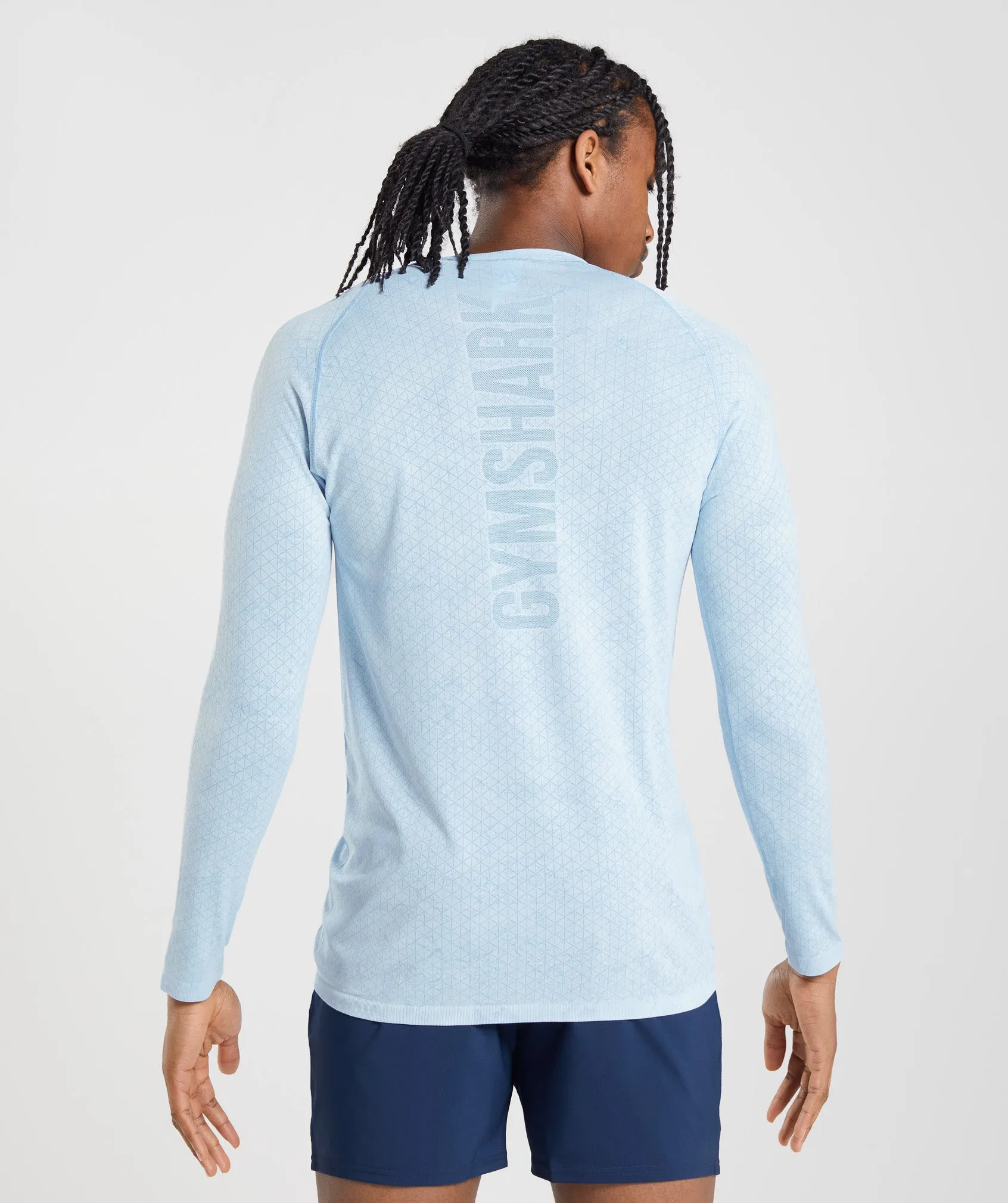 Gymshark Geo Seamless Long Sleeve T-Shirt - White/Moonstone Blue