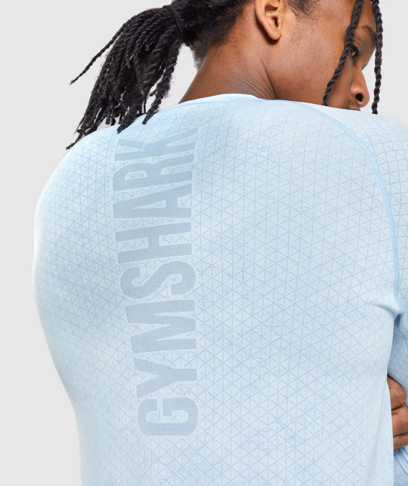 Gymshark Geo Seamless Long Sleeve T-Shirt - White/Moonstone Blue