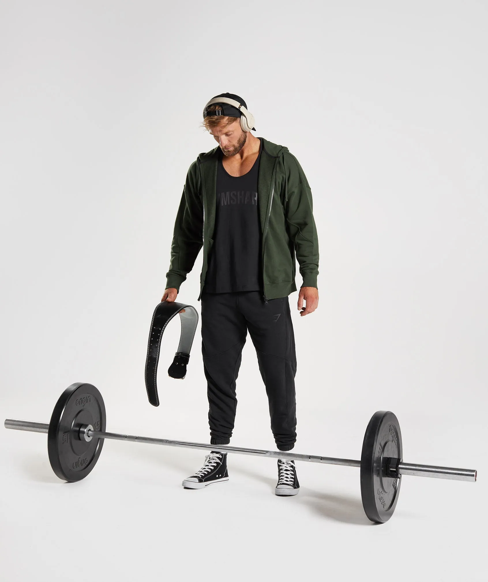 Gymshark Power Zip Hoodie - Moss Olive