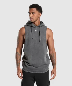 Gymshark Washed Drop Arm Sleeveless Hoodie - Black