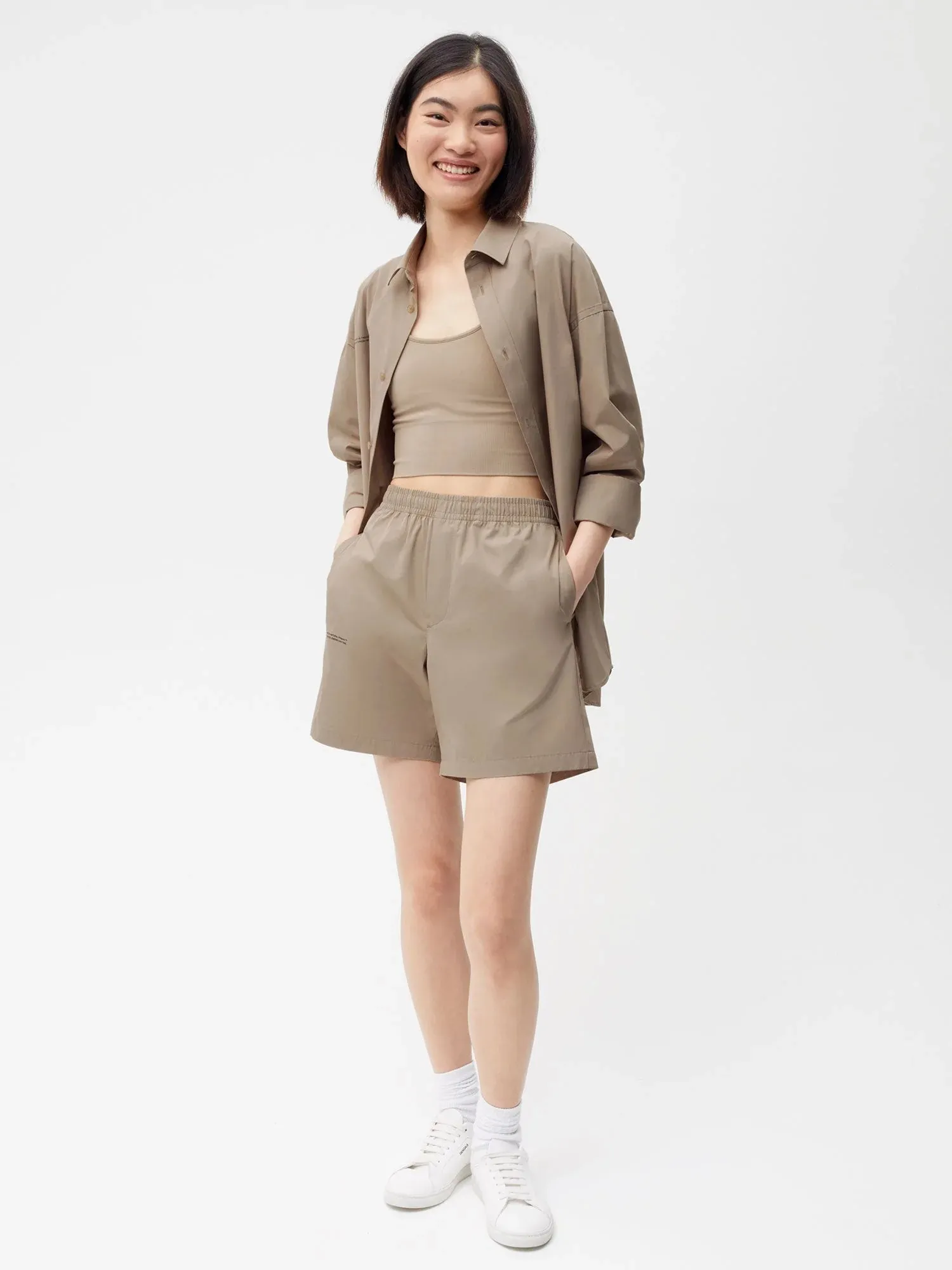 Organic Cotton Poplin Elasticated Shorts—taupe