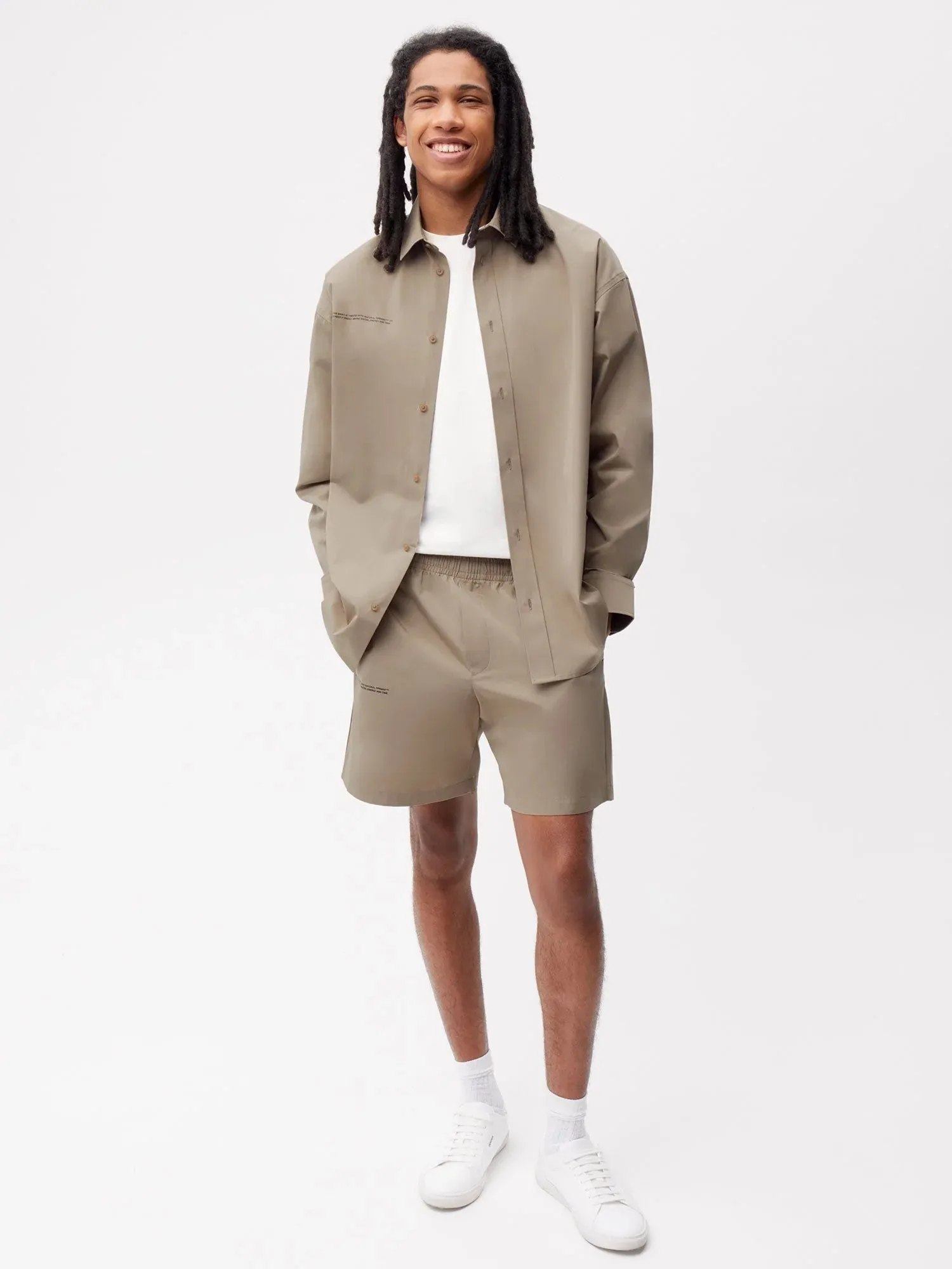 Organic Cotton Poplin Elasticated Shorts—taupe