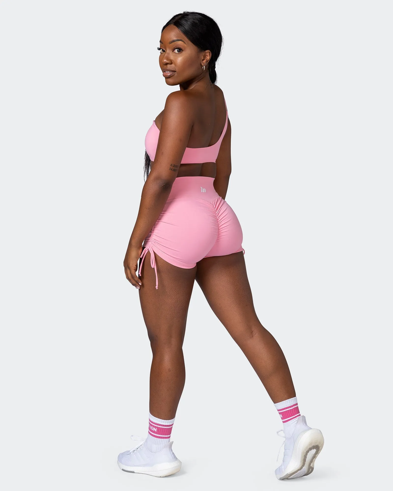 Signature Scrunch Tie Up Booty Shorts - Strawberry Pink