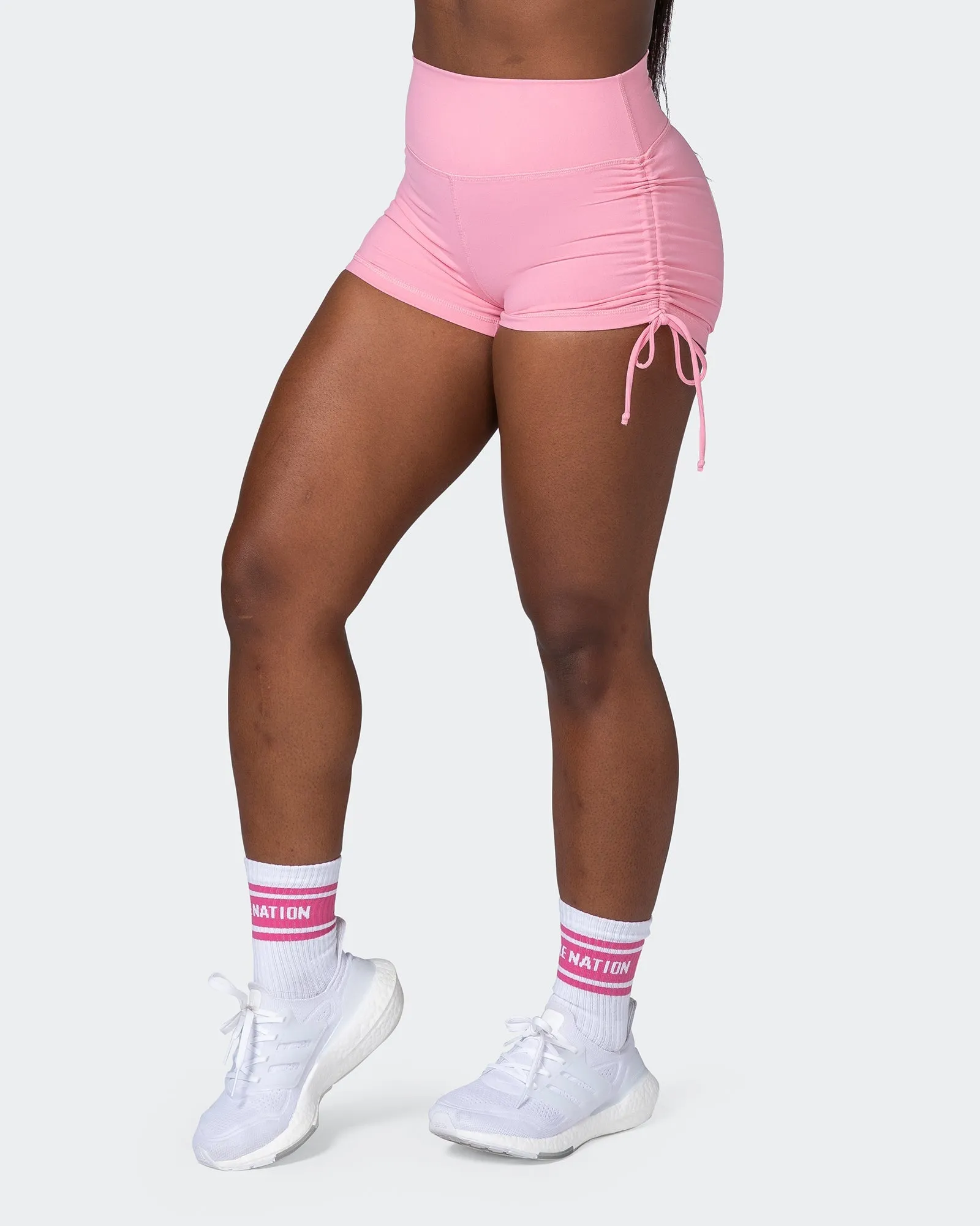 Signature Scrunch Tie Up Booty Shorts - Strawberry Pink