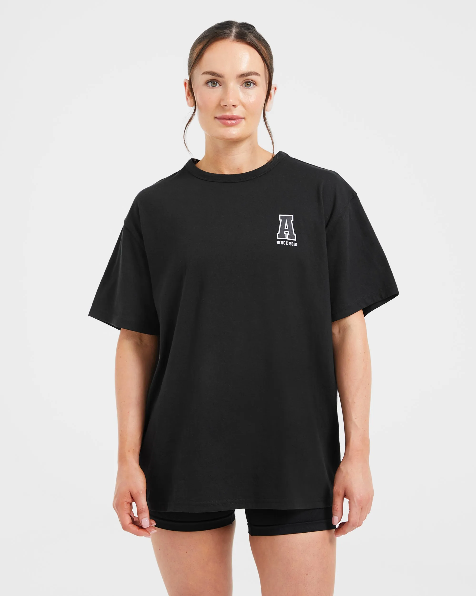 Varsity Statement Oversized T Shirt - Black