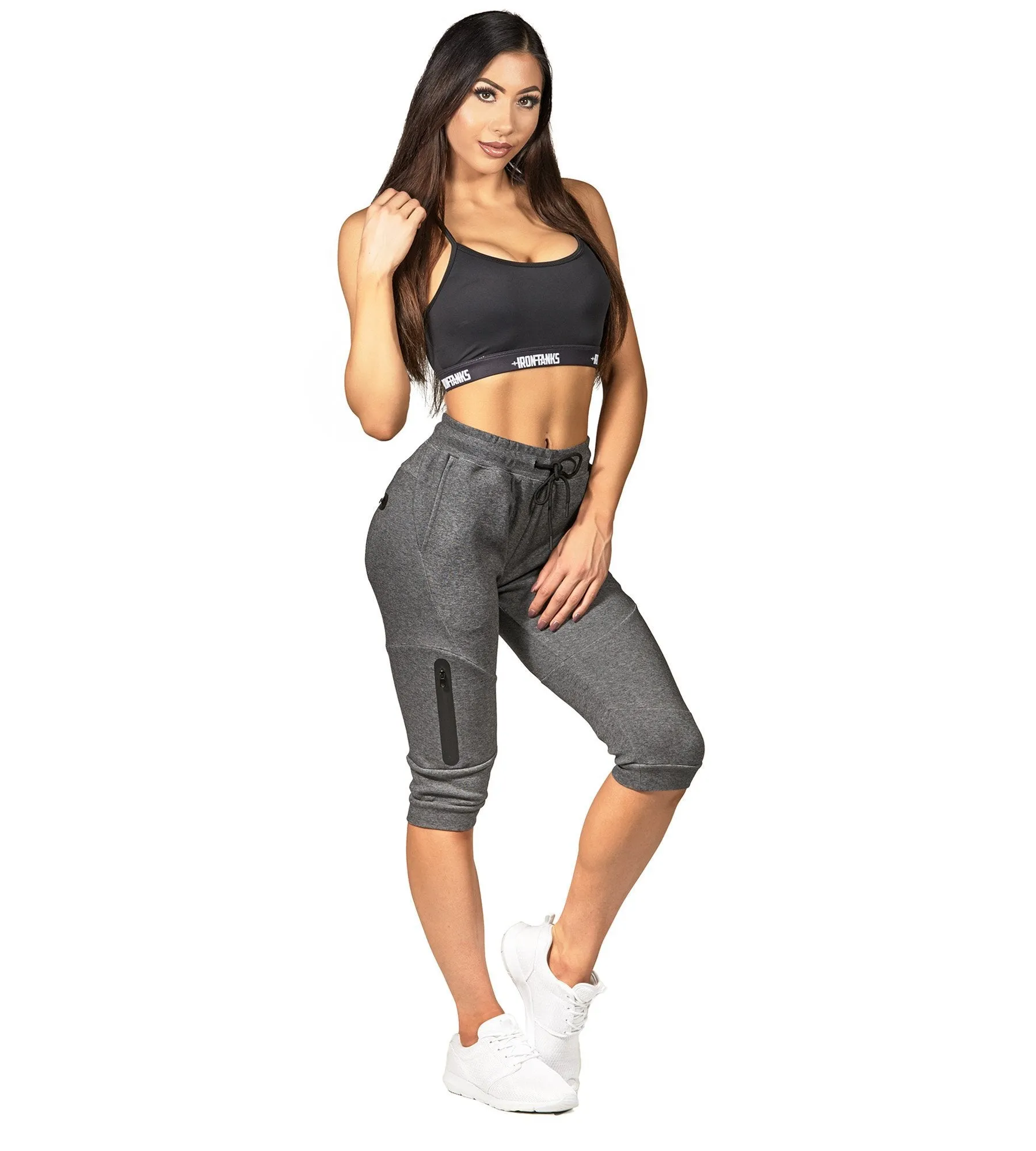 Womens Fusion 3/4 Gym Pants - Carbon Grey