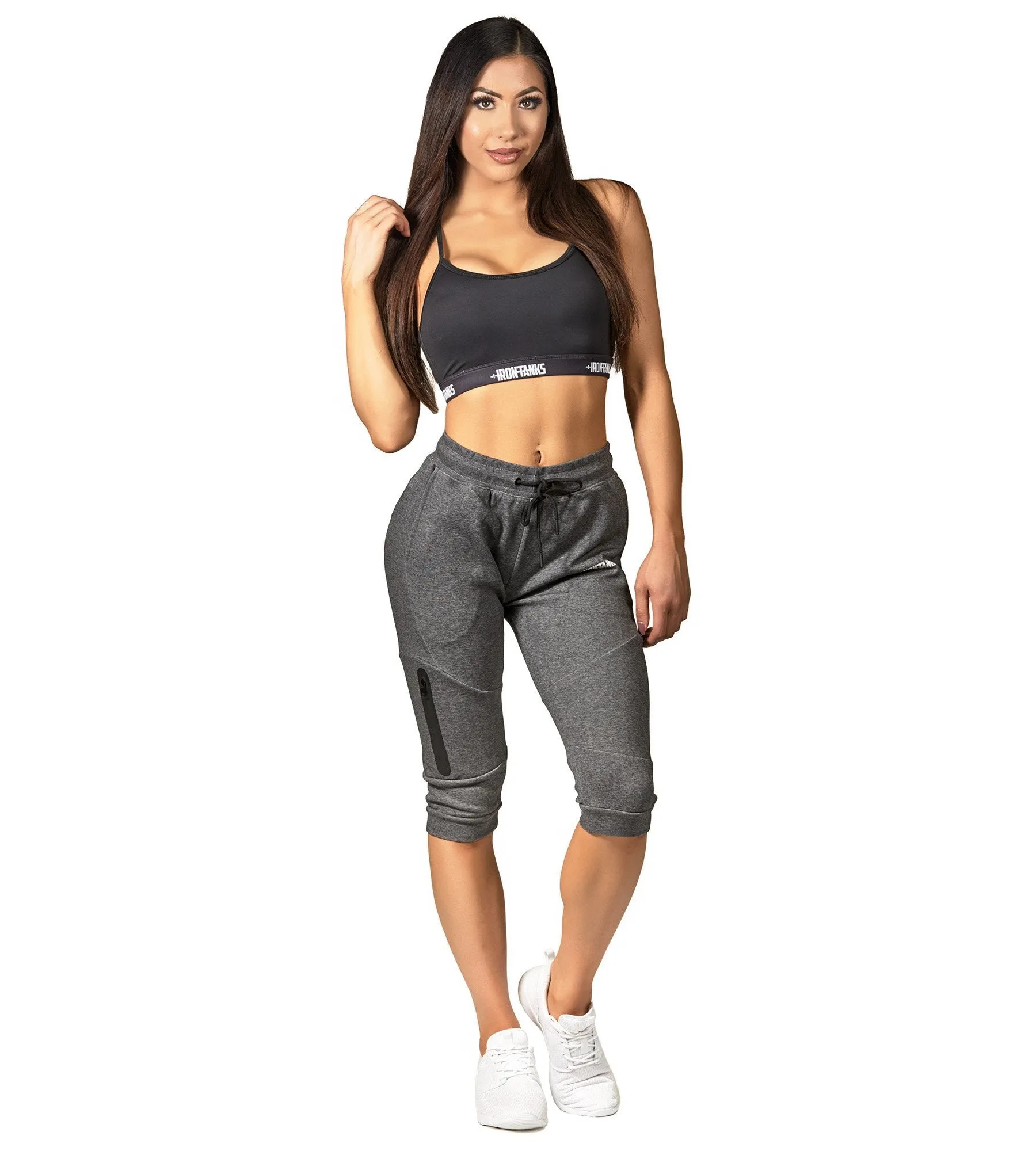 Womens Fusion 3/4 Gym Pants - Carbon Grey