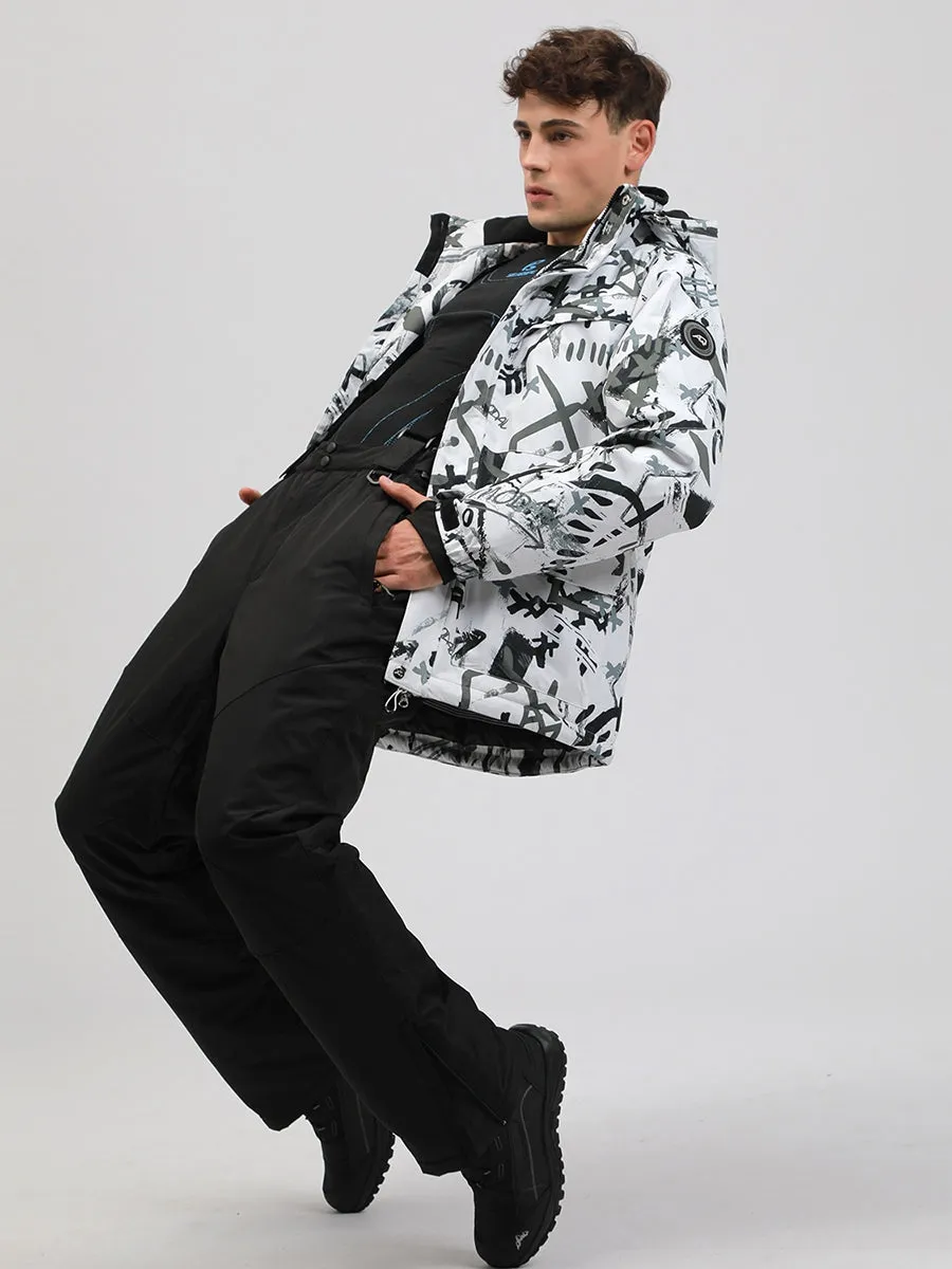 Yeefine Men Graffiti Print Ski Jacket