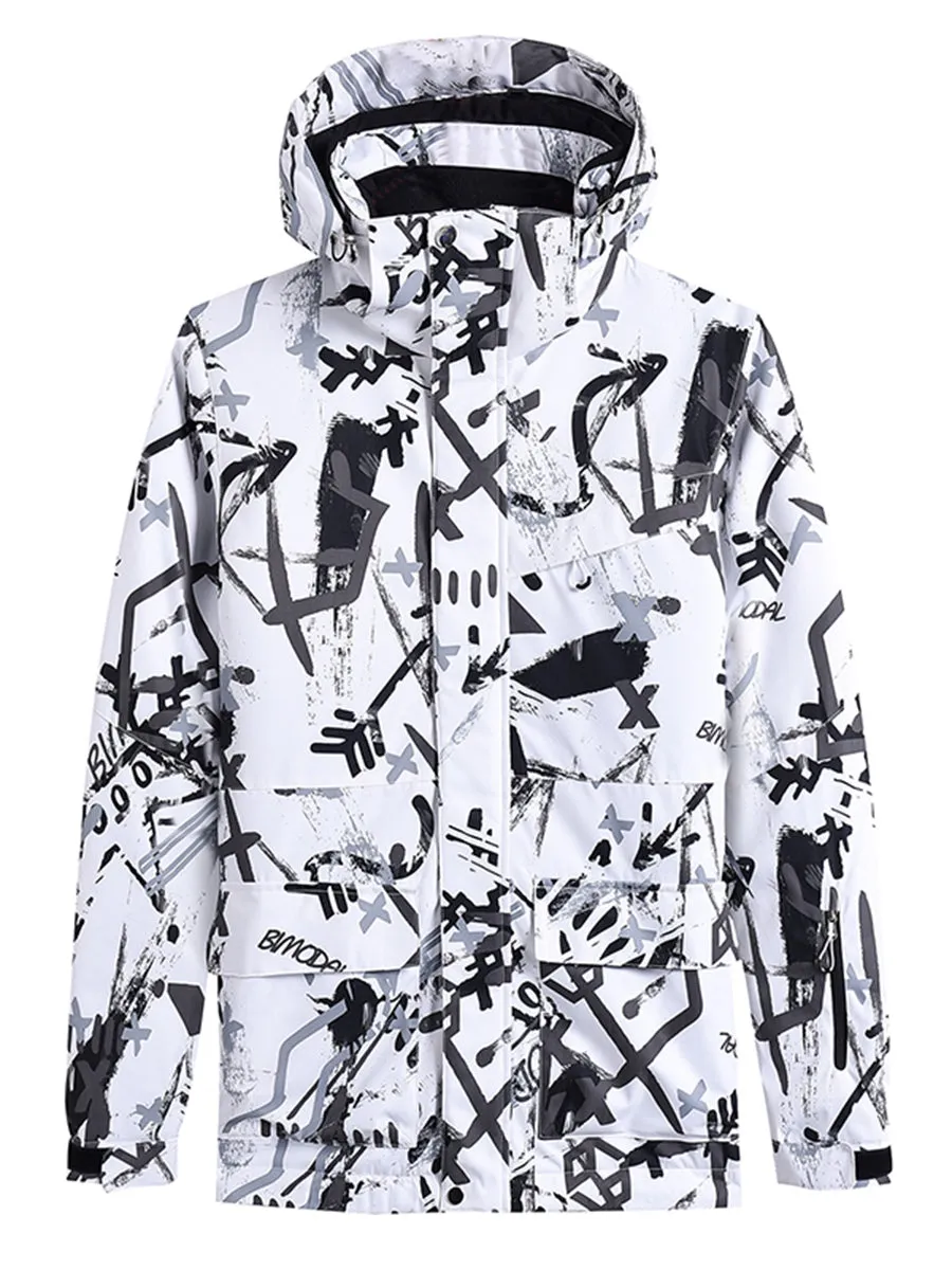 Yeefine Men Graffiti Print Ski Jacket