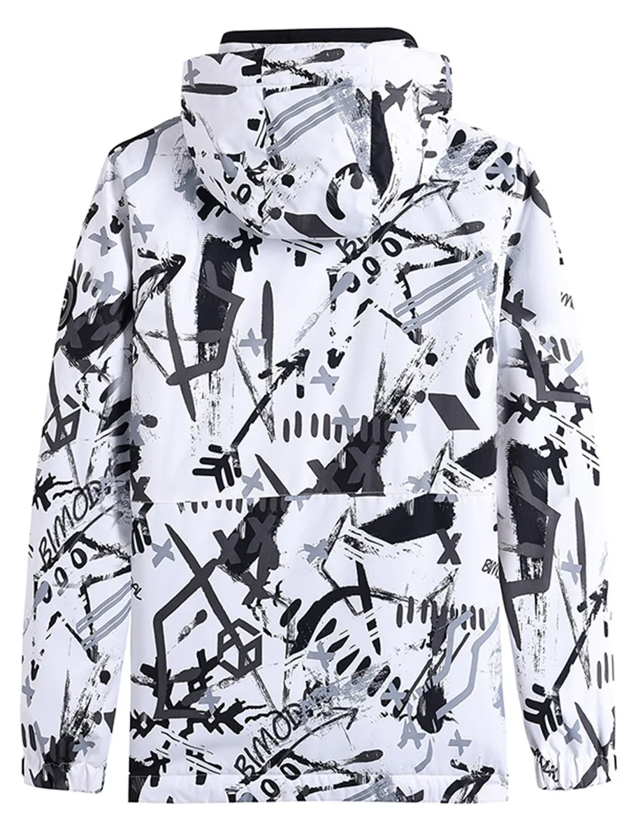 Yeefine Men Graffiti Print Ski Jacket