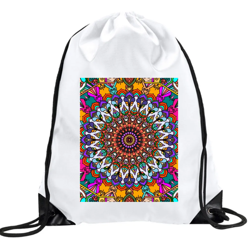 Zaino - White Drawstring Bag with Mandalas