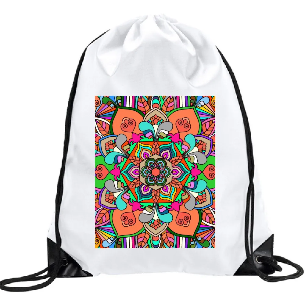 Zaino - White Drawstring Bag with Mandalas